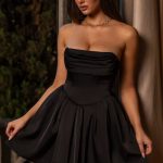 Cowl-Neck Corset Mini Dress in Black - Image 2