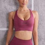 Plunge Neck Sports Bra in Dark Rose - Image 2