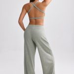 Terry Towelling Wide-Leg Joggers in Sage Grey - Image 2
