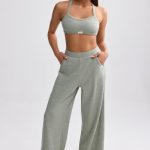 Terry Towelling Wide-Leg Joggers in Sage Grey - Image 5