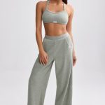 Terry Towelling Wide-Leg Joggers in Sage Grey - Image 6