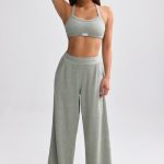 Terry Towelling Wide-Leg Joggers in Sage Grey - Image 7