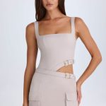 Belted Cut-Out Mini Dress in Taupe