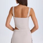 Belted Cut-Out Mini Dress in Taupe - Image 4
