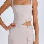 Belted Cut-Out Mini Dress in Taupe - Image 6