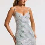 Embellished A-Line Mini Dress in Silver - Image 8