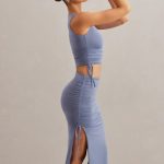 Mid Rise Midi Skirt in Blue - Image 3