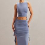 Mid Rise Midi Skirt in Blue - Image 4