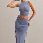 Mid Rise Midi Skirt in Blue - Image 5
