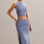 Mid Rise Midi Skirt in Blue - Image 6