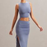 Mid Rise Midi Skirt in Blue - Image 7