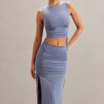 Mid Rise Midi Skirt in Blue - Image 8