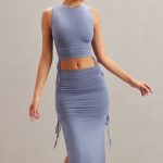 Mid Rise Midi Skirt in Blue - Image 9