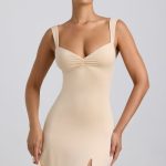 Slinky Jersey Ruched V-Back Mini Dress in Buttercream - Image 7