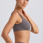 One-Shoulder Sports Bra in Washed Charcoal - Image 3