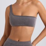 One-Shoulder Sports Bra in Washed Charcoal - Image 4