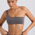 One-Shoulder Sports Bra in Washed Charcoal - Image 5