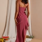 Asymmetric Multi Strap Ruffle Detail Maxi Dress in Dark Mauve - Image 10