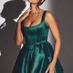 Woven Taffeta Corset Mini Dress in Emerald Green - Image 8