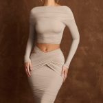 Cut-Out Draped High-Rise Midi Skirt in Light Grey - Image 6