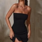 Bandeau Neckline Mini Dress in Black - Image 7