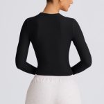 Ribbed Modal Long-Sleeve Top in Black - Image 2