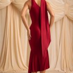 Asymmetric Scarf-Detail Midaxi Dress in True Red - Image 3