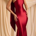 Asymmetric Scarf-Detail Midaxi Dress in True Red - Image 5