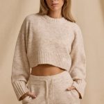 Cropped Knit Jumper in Cream Marl - Image 6
