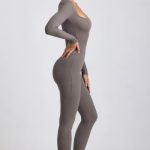 Ribbed Modal Long Sleeve Jumpsuit in Grey - Image 3