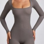 Ribbed Modal Long Sleeve Jumpsuit in Grey - Image 4