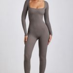 Ribbed Modal Long Sleeve Jumpsuit in Grey - Image 6