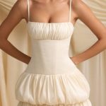 Layered Bubble Hem Corset Mini Dress in Ivory - Image 4