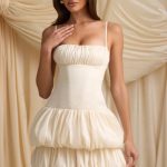 Layered Bubble Hem Corset Mini Dress in Ivory - Image 7