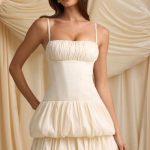 Layered Bubble Hem Corset Mini Dress in Ivory - Image 9