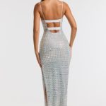 Embellished Square Neck Evening Gown in Silver - Image 2