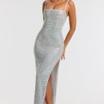 Embellished Square Neck Evening Gown in Silver - Image 6