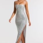 Embellished Square Neck Evening Gown in Silver - Image 7