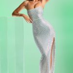 Embellished Square Neck Evening Gown in Silver - Image 10