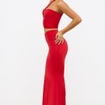 Slinky Jersey Rose Detail Mid-Rise Maxi Skirt in Scarlet Red - Image 3