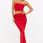 Slinky Jersey Rose Detail Mid-Rise Maxi Skirt in Scarlet Red - Image 5