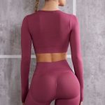 Long Sleeve Crop Top in Dark Rose - Image 2