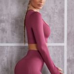 Long Sleeve Crop Top in Dark Rose - Image 3