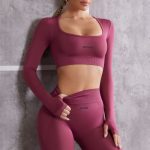 Long Sleeve Crop Top in Dark Rose - Image 6