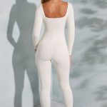 Petite Square Neck Long Sleeve Jumpsuit in Ivory - Image 2
