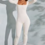 Petite Square Neck Long Sleeve Jumpsuit in Ivory - Image 4