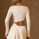 Asymmetric Cut-Out A-Line Mini Dress in Ivory - Image 3