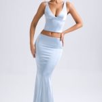 Mid-Rise Fishtail Maxi Skirt in Light Blue - Image 6