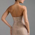 Embellished Halterneck A-Line Mini Dress in Almond - Image 2
