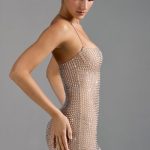 Embellished Halterneck A-Line Mini Dress in Almond - Image 3